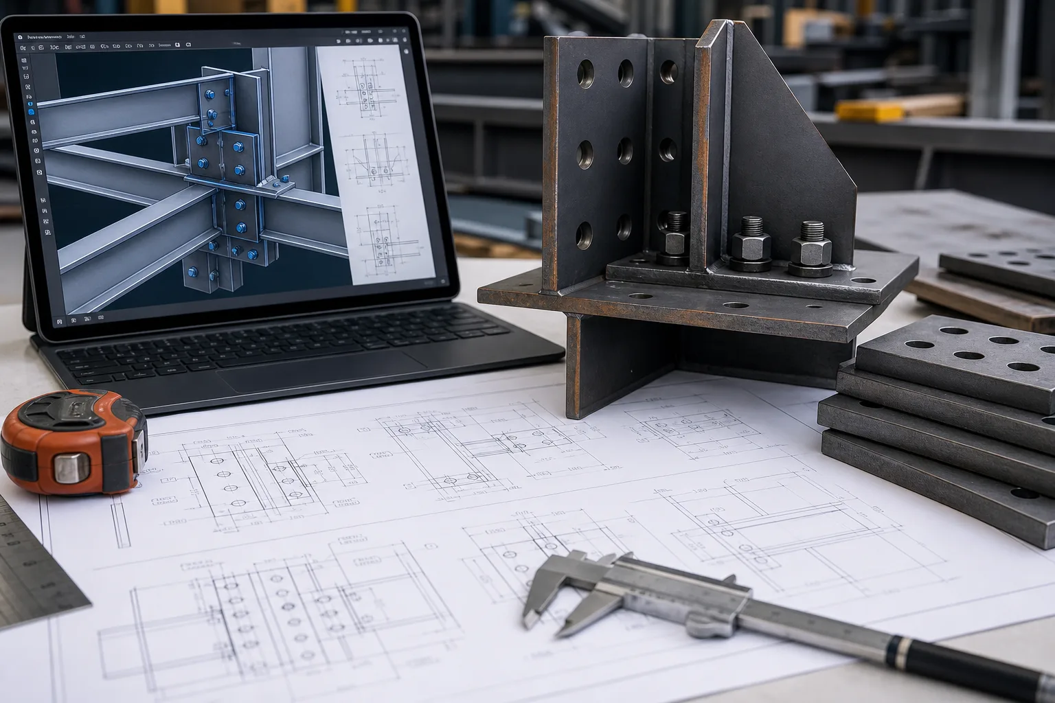 Steel connection detailing drawings and fabricated plates
